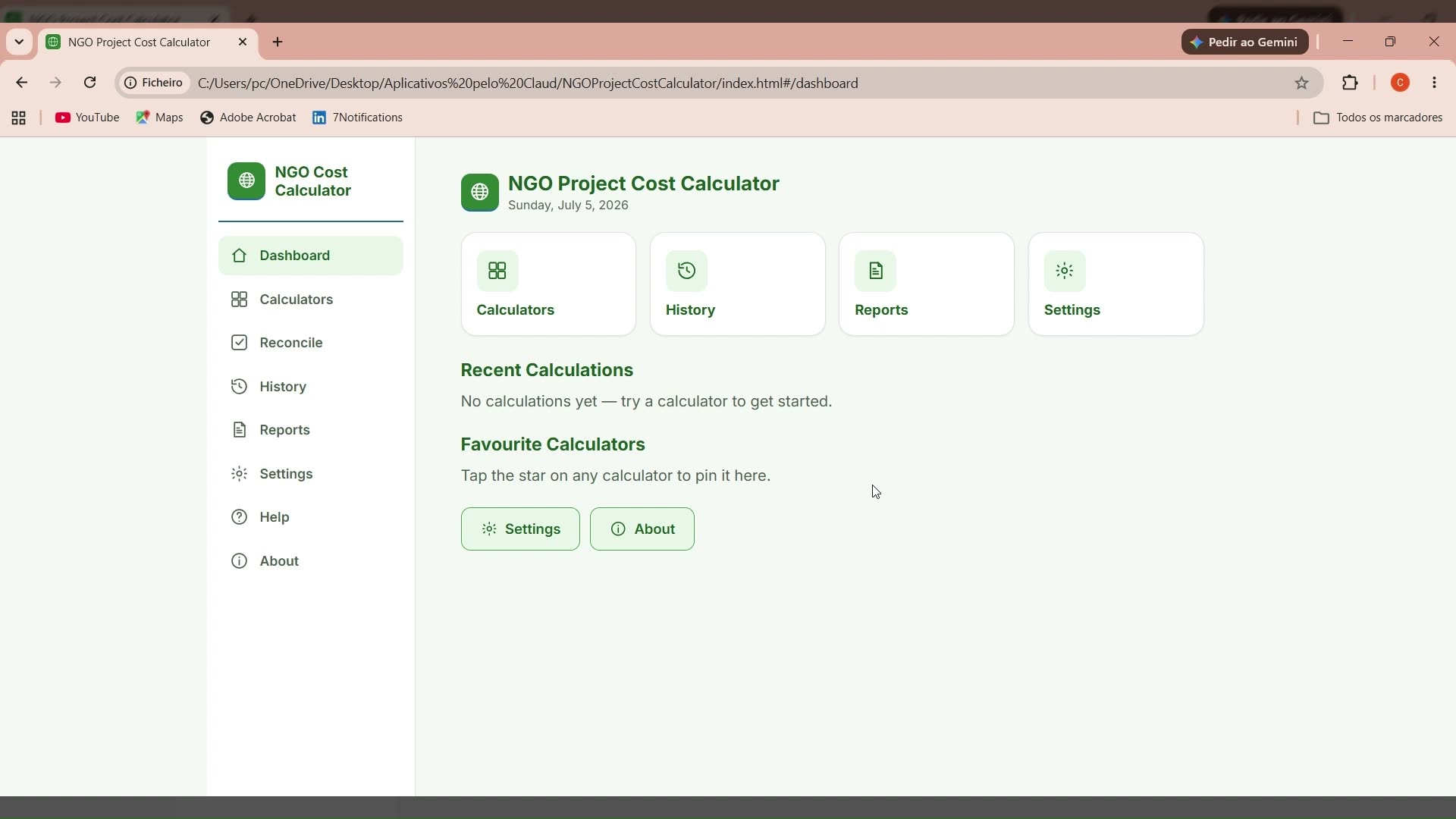 NGO Project Cost Calculator screenshot